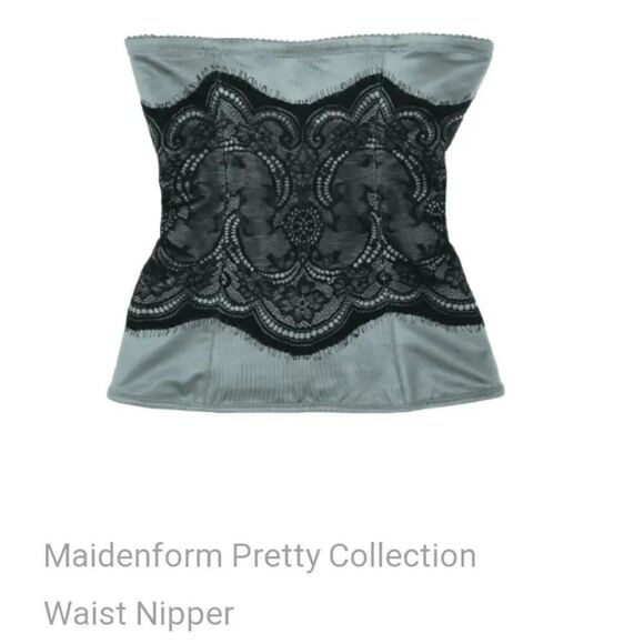 Maidenform Flexees Grey Black Lace Corset Waist Nipper Shaper Large - Picture 1 of 13